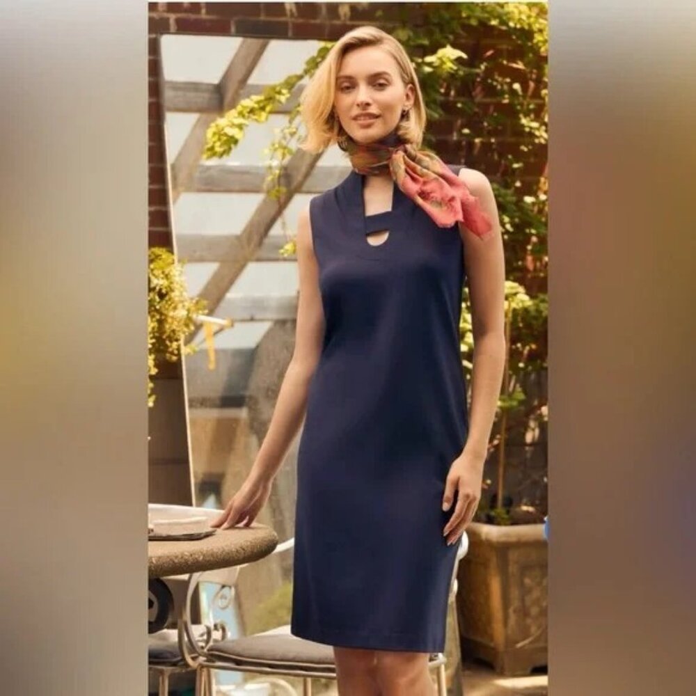 J. McLaughlin Zanna Dress Womens Size Small Winter Navy Blue Sheath Knee Length